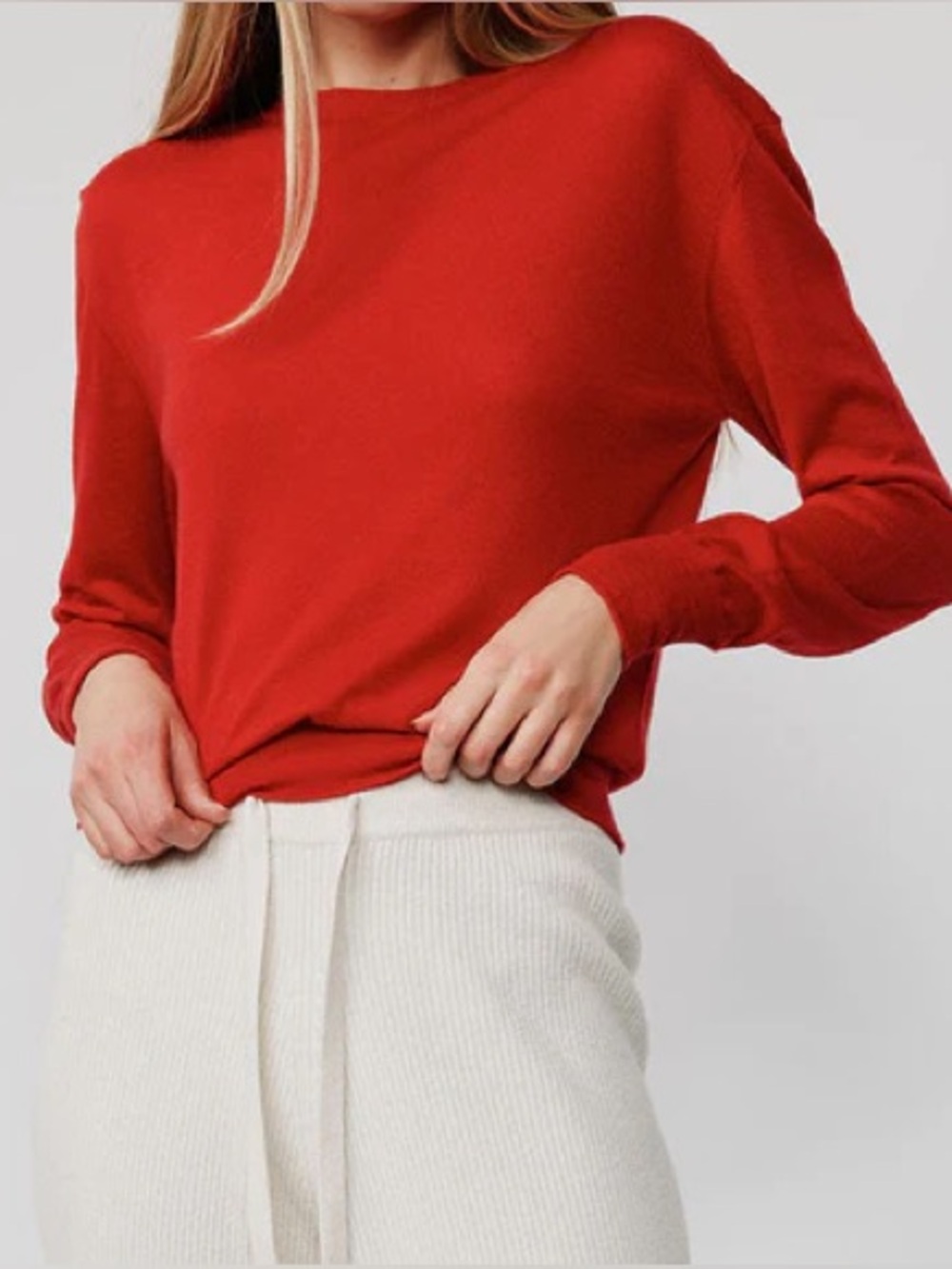 NWT LAFAYETTE 148 Wool Silk Sweater SPARK Red Lightweight Size LARGE - $498